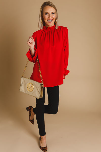 Above It All Ruffle Blouse, Red