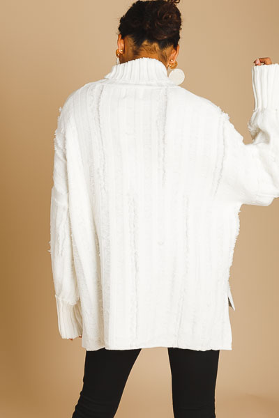 Distressed Sweater Turtleneck, Cream