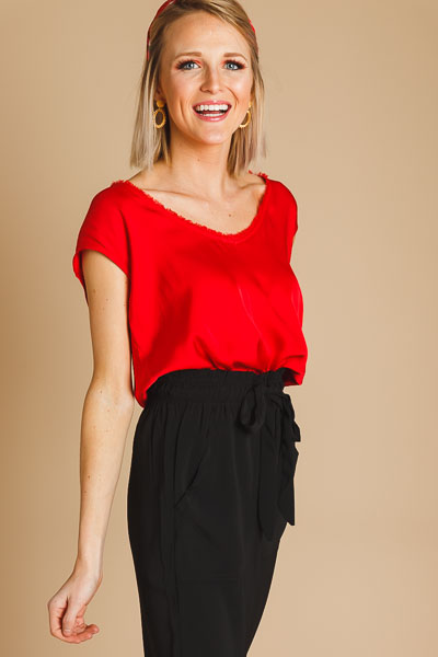 Silky Frayed Blouse, Red
