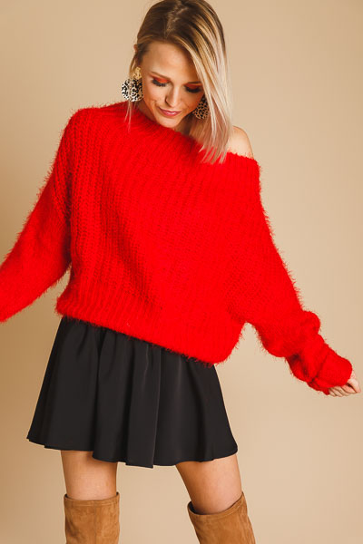 Fuzzy Red Crop Sweater