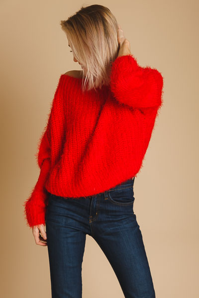 Fuzzy Red Crop Sweater