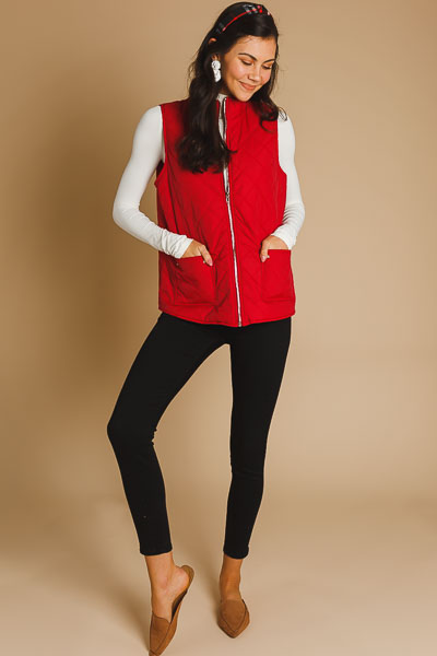 Quilted Diamond Vest, Red