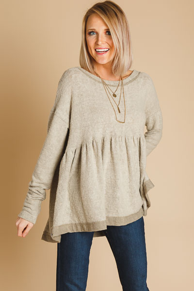 Brushed Babydoll Top, Taupe