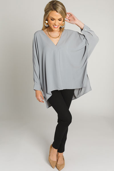 Solid Quarter Sleeve Blouse, Grey