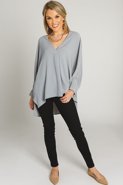 Solid Quarter Sleeve Blouse, Grey