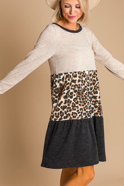 Contrast Tiered Cheetah Dress