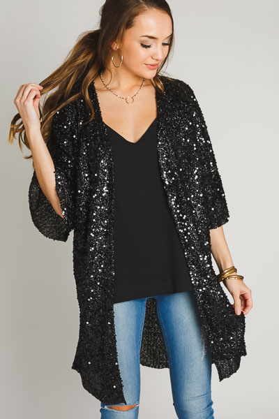 Sequin Kimono, Black