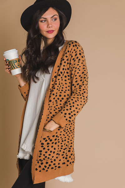Cheetah Sweater Cardi, Camel