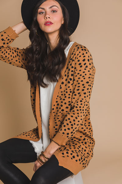 Cheetah Sweater Cardi, Camel