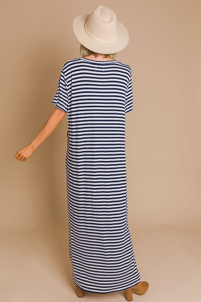 Jojo Midi Dress, Navy Stripe