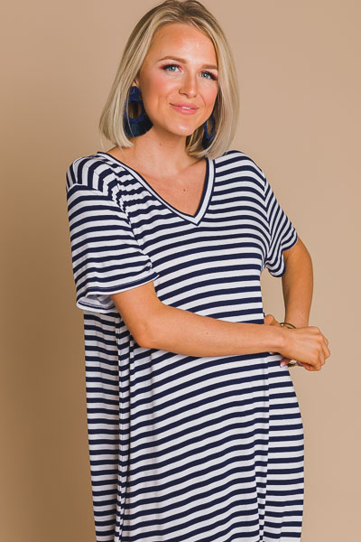 Jojo Midi Dress, Navy Stripe
