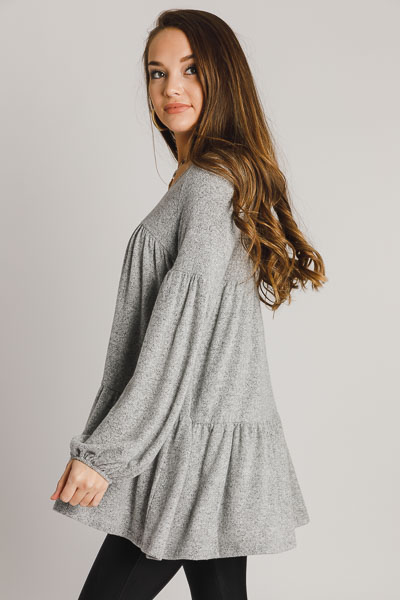 Brushed Tiered Dress, Grey