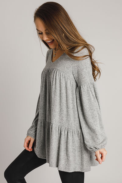 Brushed Tiered Dress, Grey