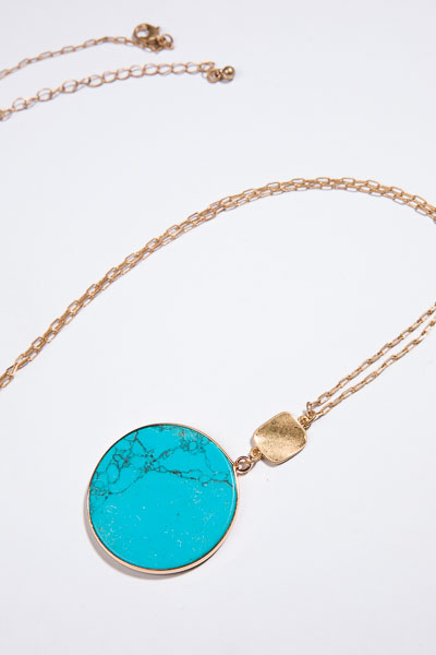 Circle Pendant Necklace, Turquoise