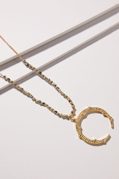 Intricate Crescent Gold Necklace