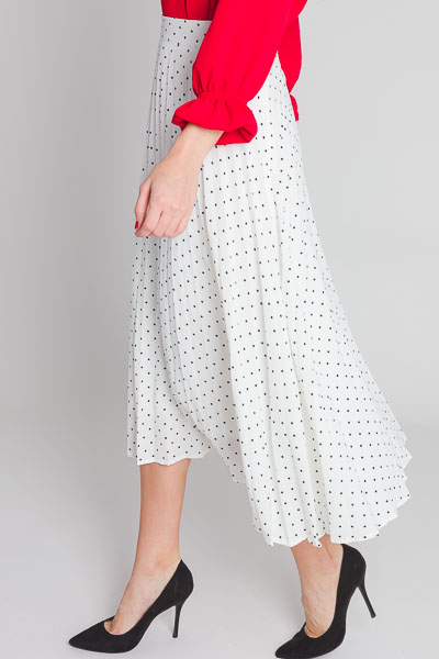 Pleated Dot Midi Skirt, Off White