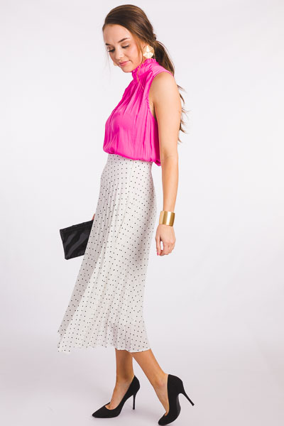 Pleated Dot Midi Skirt, Off White