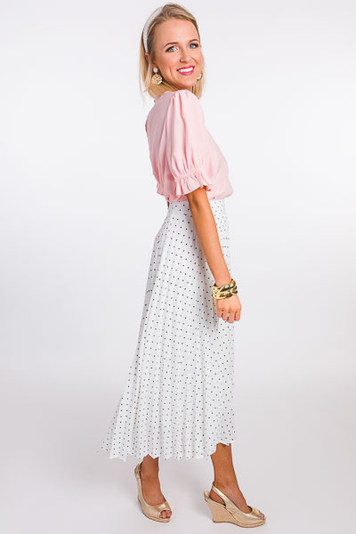 Pleated Dot Midi Skirt, Off White
