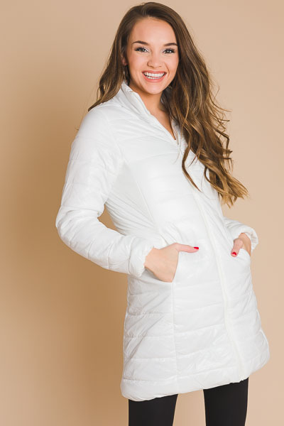 Long Quilted Jacket, White