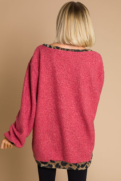 Cheetah Trim Pullover, Pink
