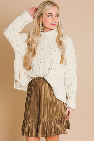 Almond Cable Turtleneck