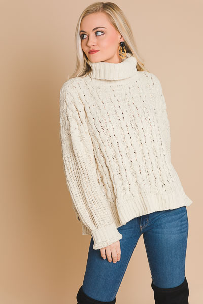 Almond Cable Turtleneck