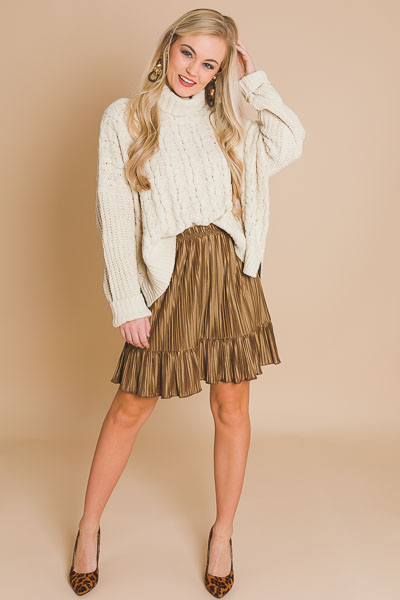 Pleated Satin Mini Skirt