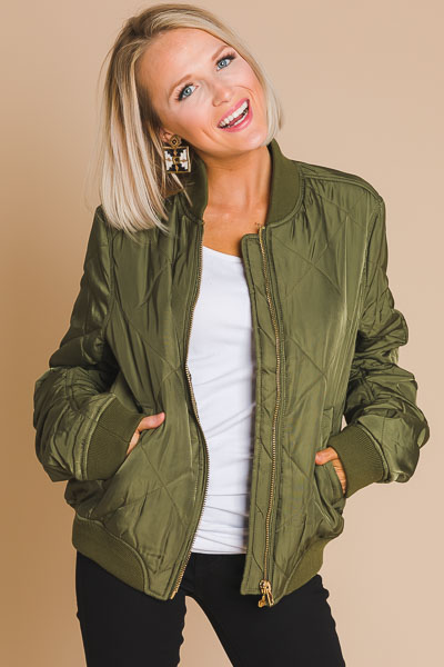 Quilted Bomber Jacket, Olive