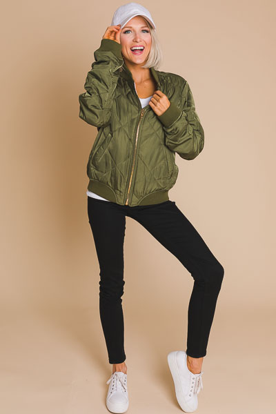 Quilted Bomber Jacket, Olive