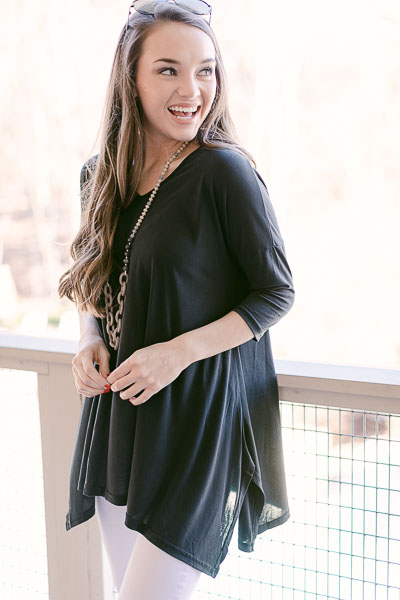 Solid Oversized Knit Tunic, Black