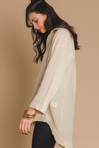 Natural Bubble Crinkled Collared Tunic