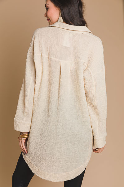 Natural Bubble Crinkled Collared Tunic