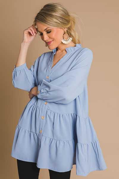 Tiered Button Blouse, Blue
