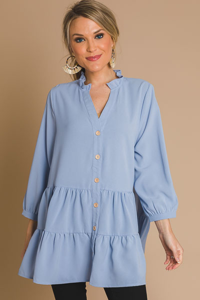 Tiered Button Blouse, Blue