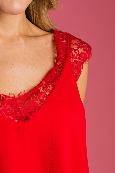 Lace Trim Tank, Red