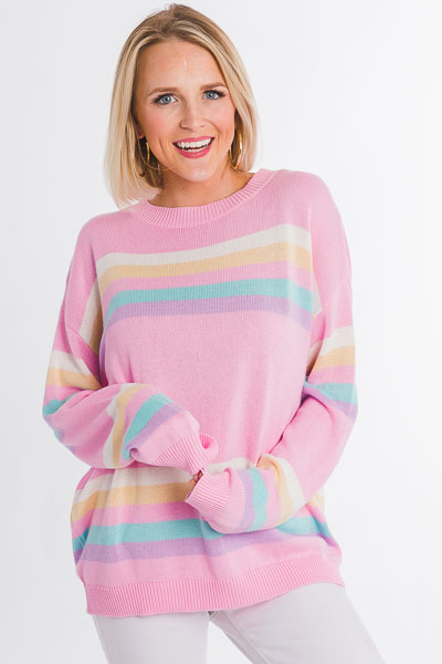 Sweetheart Striped Sweater, Pink