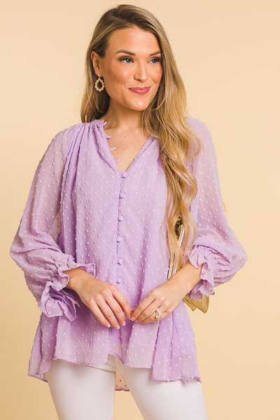Swiss Button Front Blouse, Lilac