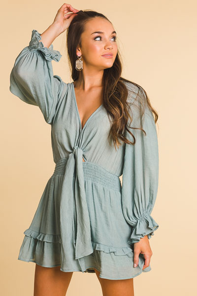 Cinched Knot Front Dress, Seafoam