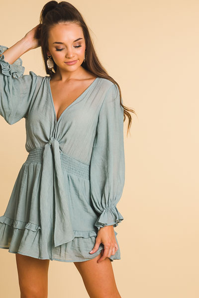 Cinched Knot Front Dress, Seafoam