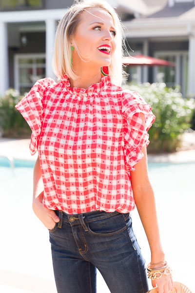 Picnic Check Blouse, Red