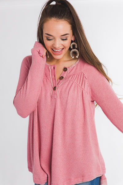 Ribbed Button Tunic, Rose