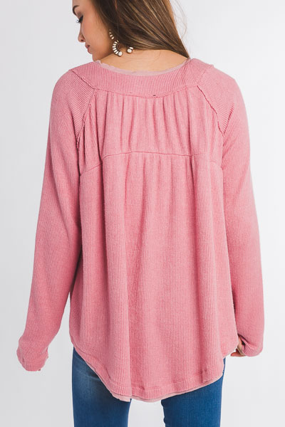 Ribbed Button Tunic, Rose