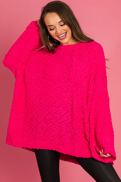 Pink Popcorn Pocket Sweater