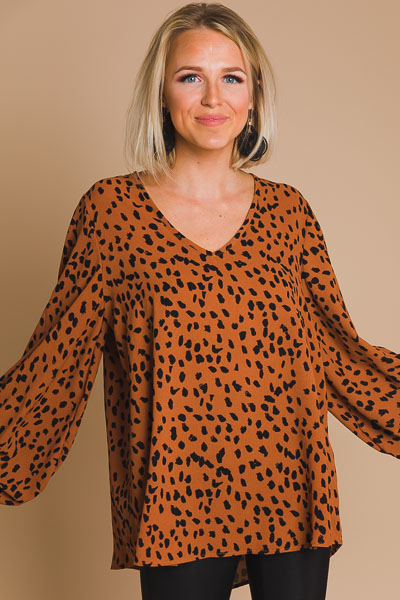 Puff Sleeve Blouse, Toffee Dot