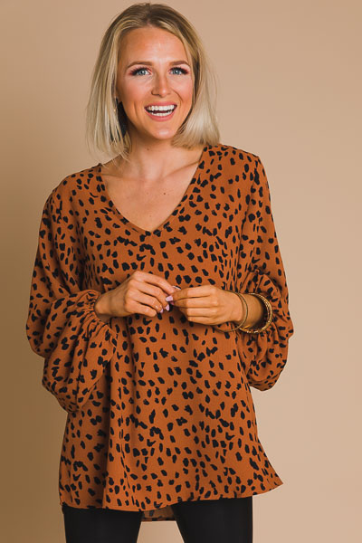 Puff Sleeve Blouse, Toffee Dot