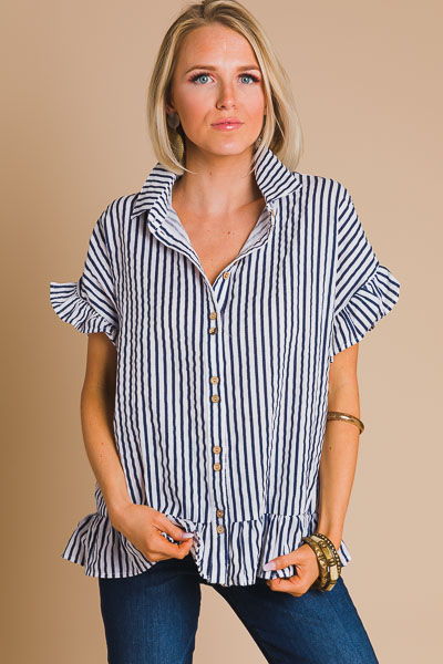 Navy Stripe Collared Top