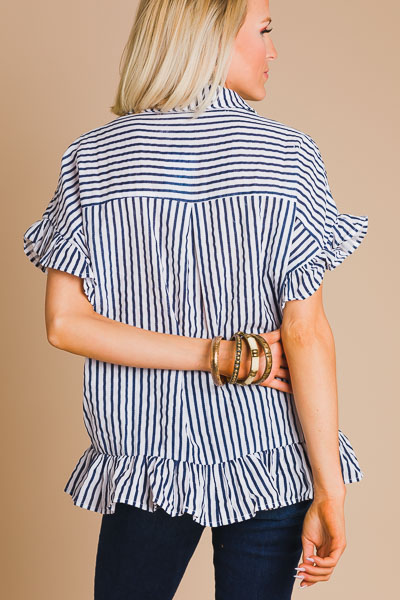 Navy Stripe Collared Top