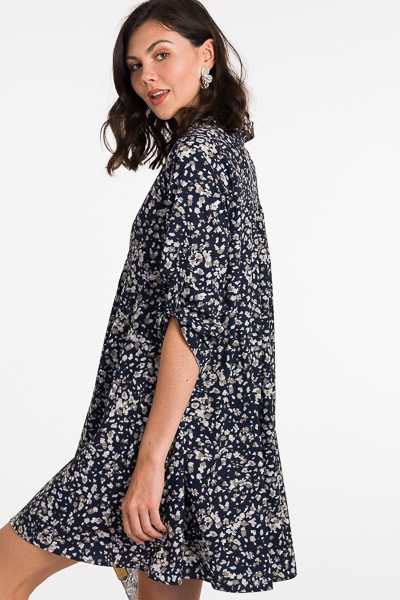 Collared Floral Dress, Navy