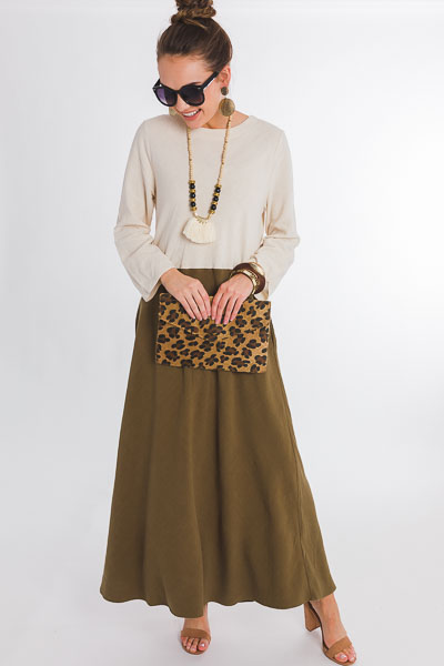 Two Tone Linen Maxi, Olive