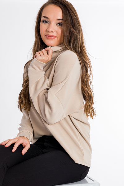 Cropped Soft Turtleneck, Taupe